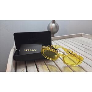 Versace MOD 2235 Yellow Rimless Medusa Sunglasses Gold Greca w/ Case